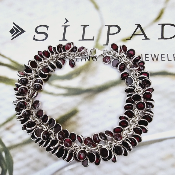 Silpada Sterling Silver Garnet Stone Cha Cha Bracelet B1049 - Picture 2 of 16